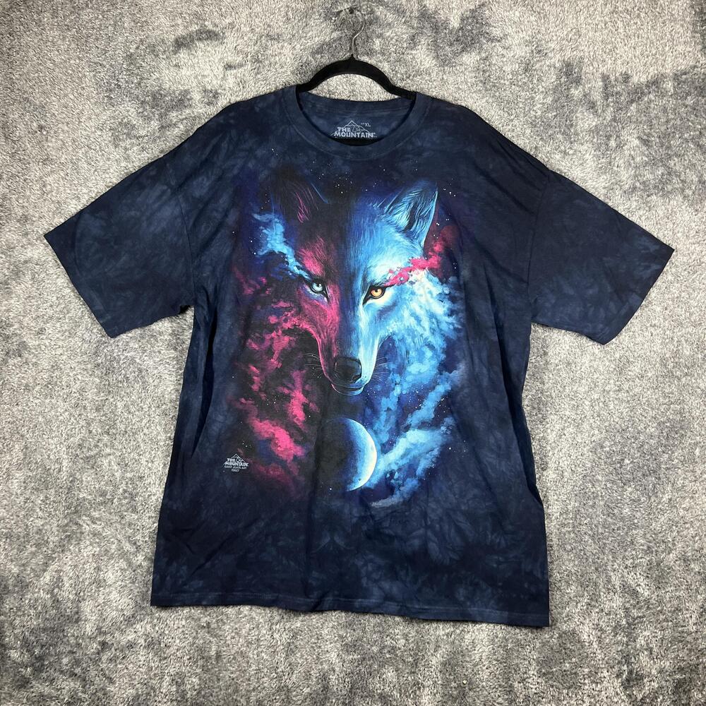 Wolf Shirt Mens XL Blue Moon Graphic Tie-Dye Cosmic Crew Neck The Mountain